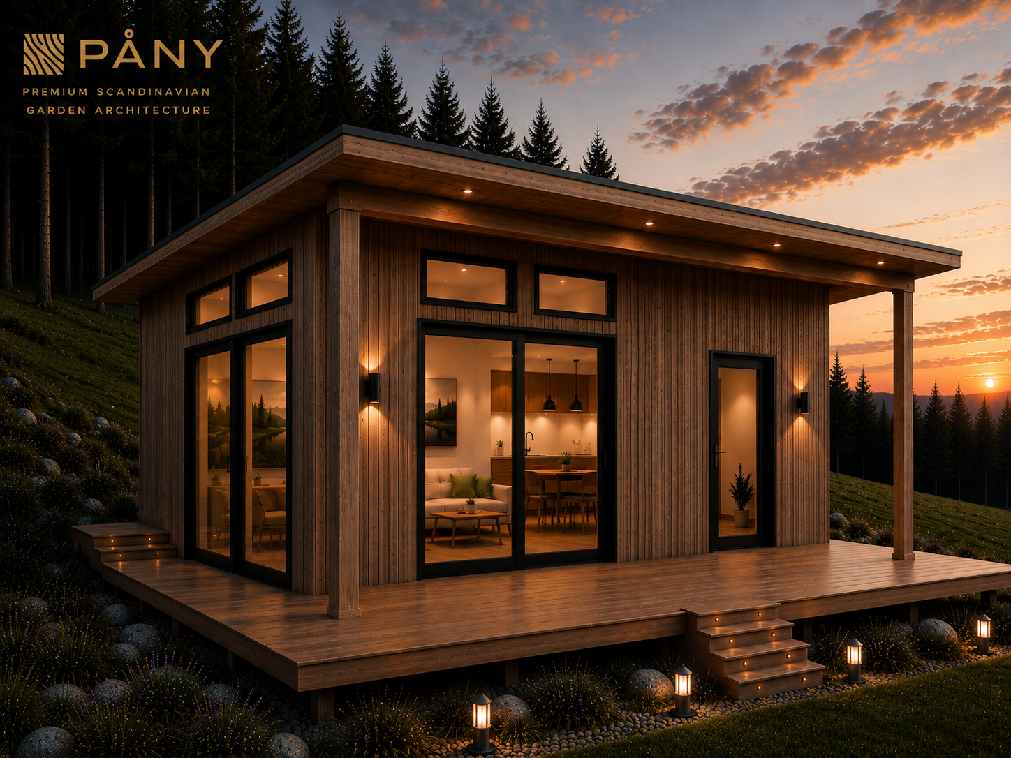 Garden office i sort træ med moderne skandinavisk arkitektur
