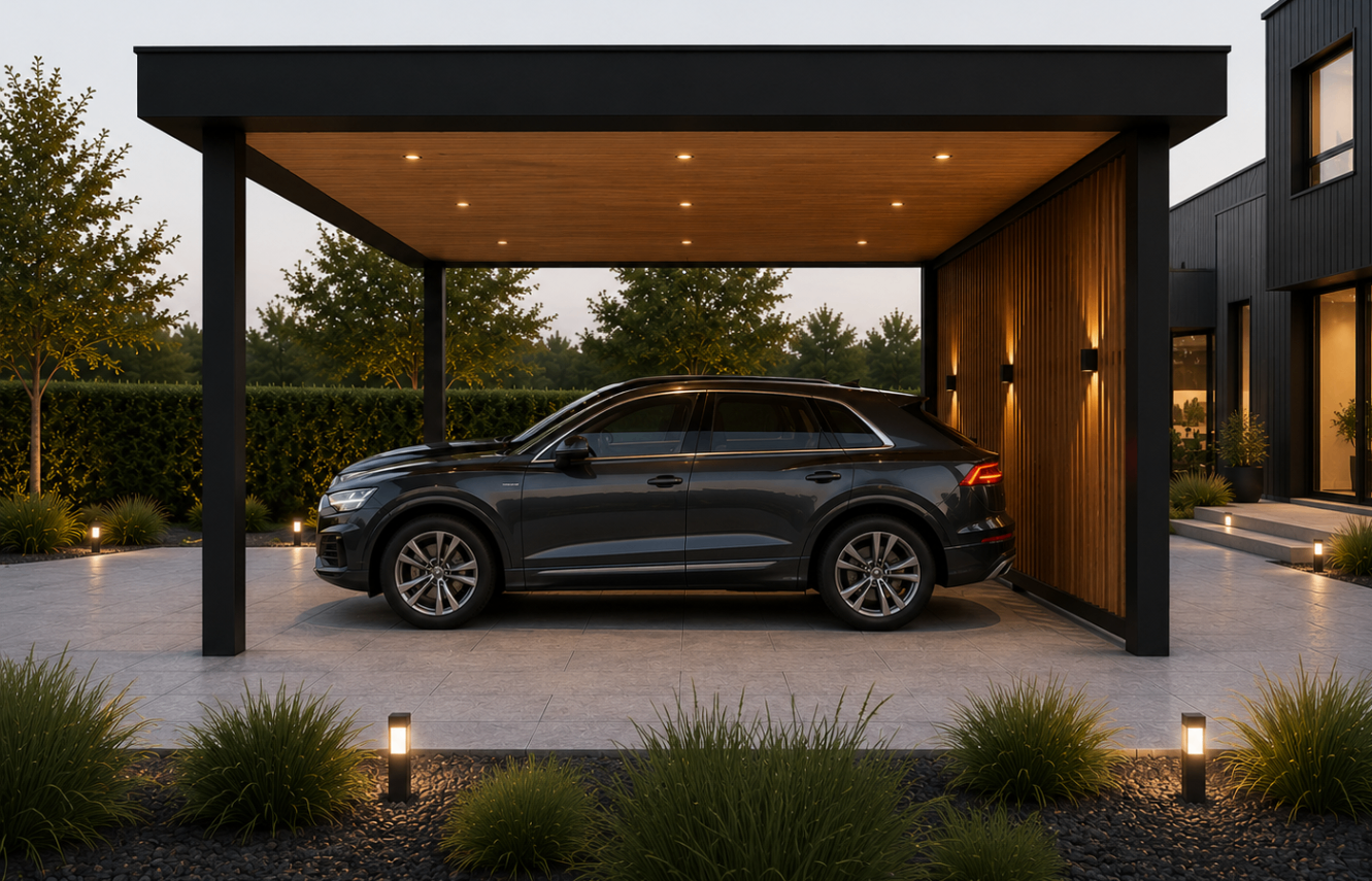PCP-36-P — side view, Audi SUV under thermo-pine ceiling with integrated LED