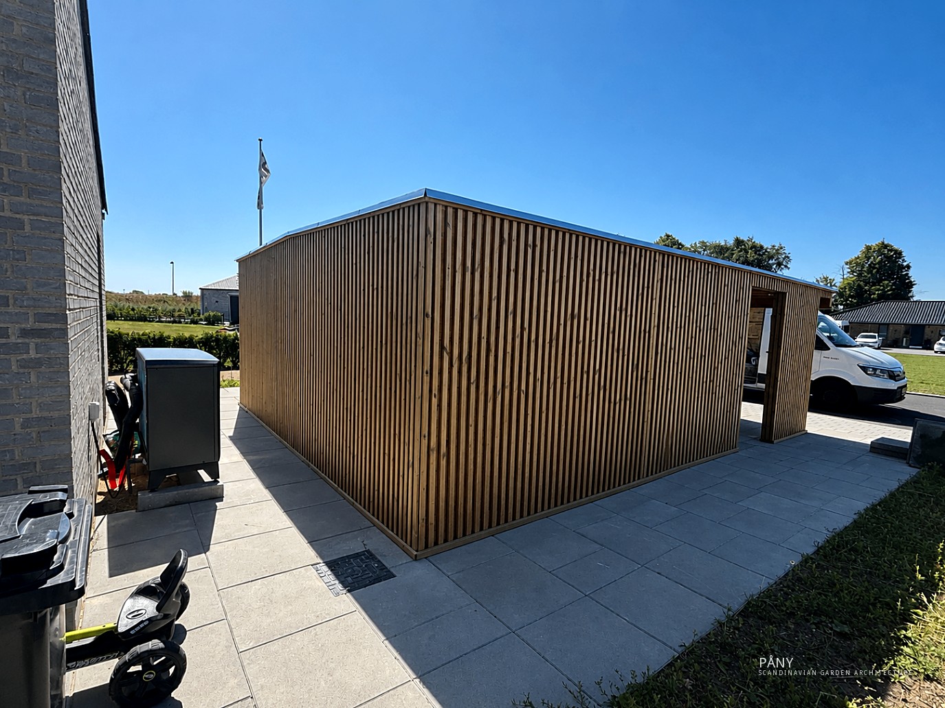 Hillerød Double Carport & Shed — hillerod carport timber slats — Hillerød, North Zealand