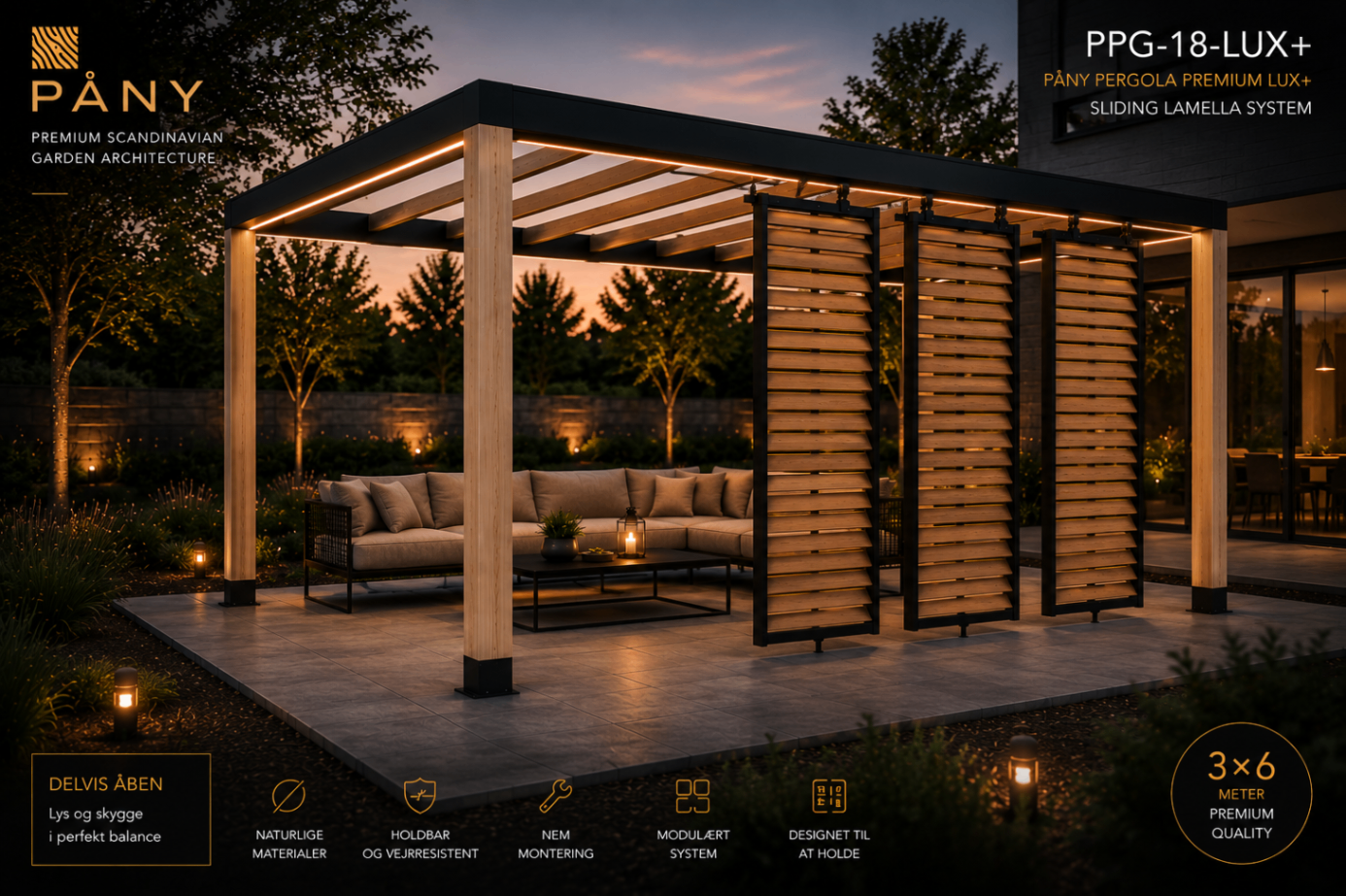 Pergola in the garden, open toward the terrace