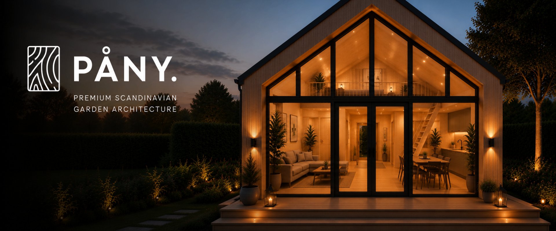 Loft Studio 24 with full glazed façade at night