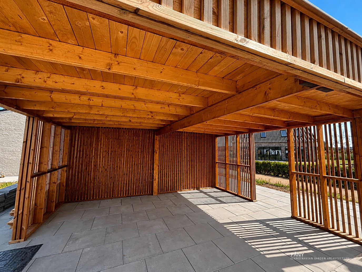 Hillerød Double Carport & Shed — hillerod carport timber roof structure — Hillerød, North Zealand