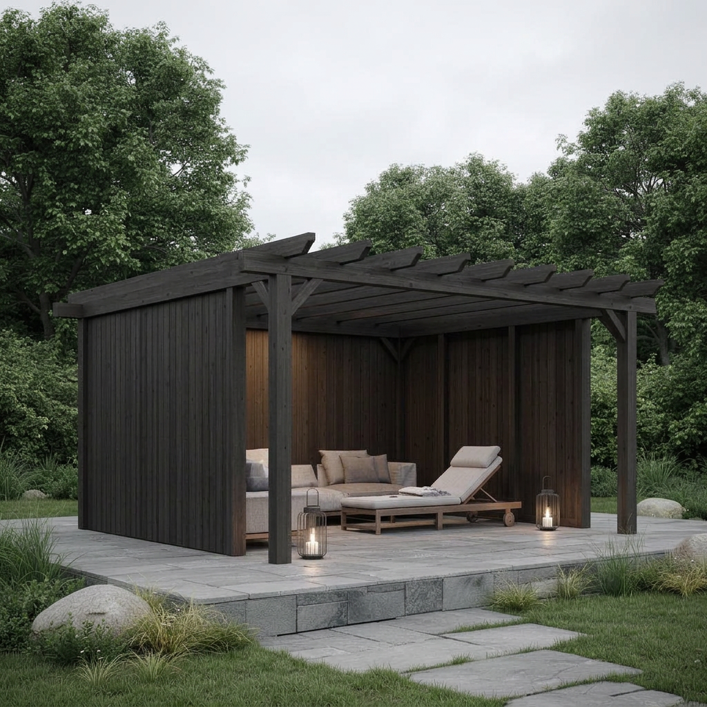 Scandinavian architecture and garden landscape